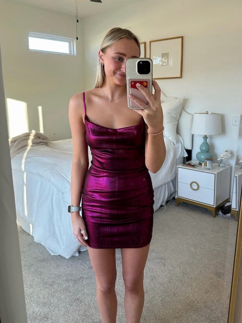Sincerly Jules Shimmering Plum Slip Mini Dress